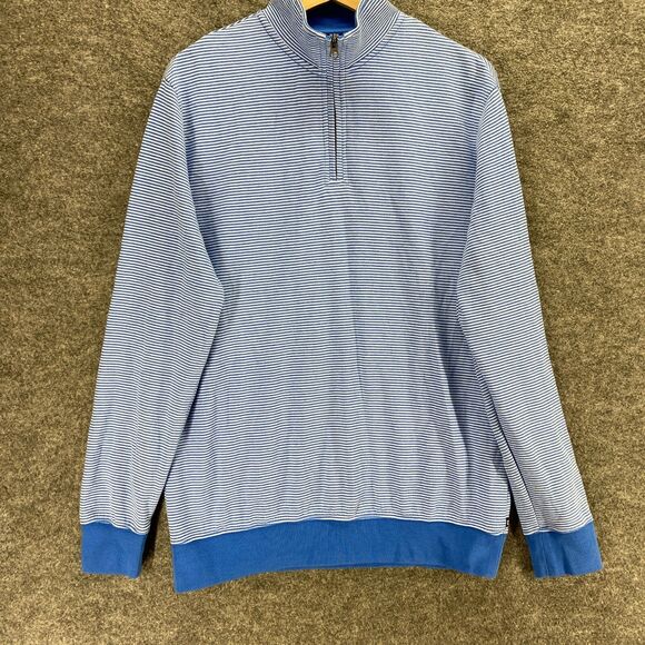 Chaps Sweater Pullover Men M Medium Blue Striped High Neck Knit Long Sleeve - Picture 4 of 10